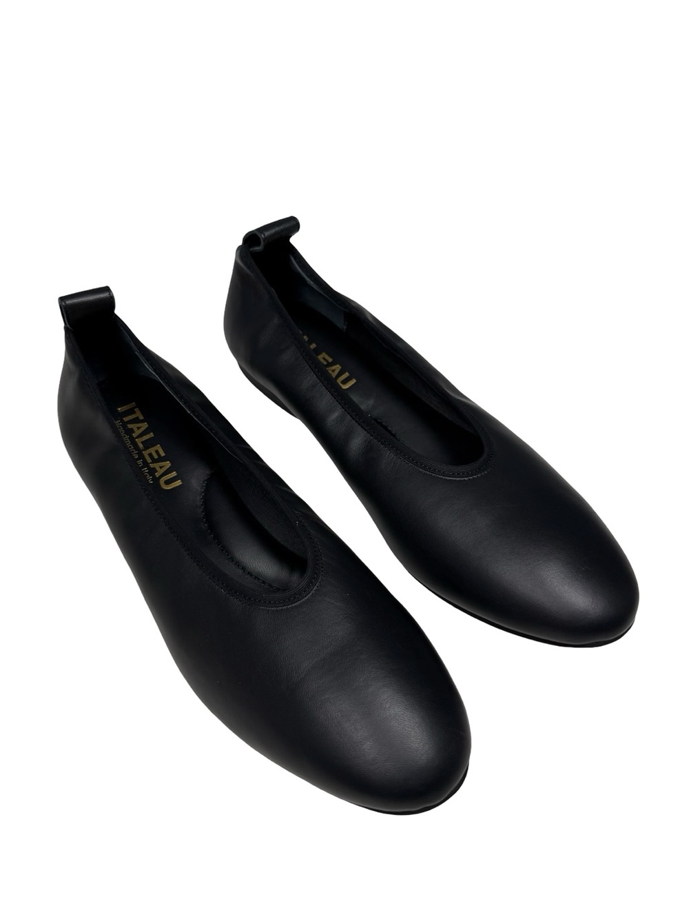 Italeau Valleria Ballet Flats Sz 8 EU38.5 Jet Black Leather Italy Minimalist